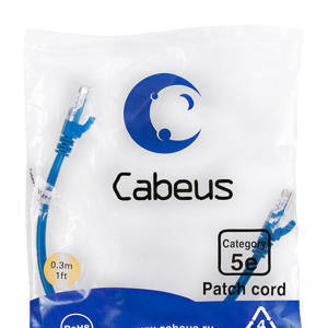 Cabeus PC-UTP-RJ45-Cat.5e-0.3m-BL Патч-корд U/UTP, категория 5е, 2xRJ45/8p8c, неэкранированный, синий, PVC, 0.3м