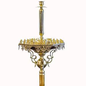 Подсвечник храмовый латунный на 80 свечей, с высокой лампадой, с литыми элементами (19, №38)