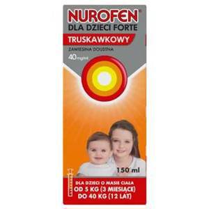 Nurofen dla dzieci Forte truskawkowy 40 mg/ ml, zawiesina doustna, od 3 miesiąca do 12 lat, 150 ml