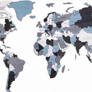 EWA Деревянная Карта Мира настенная, объемная 3 уровня, размер L (192x105 см), цвет дымчатый