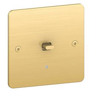 Выключатель / переключатель с лицевой панелью (однопостовый моноблок)
Sequence 5,  одноклавишный,  с подсветкой,   цвет - матовое золото