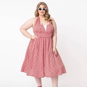 Unique Vintage Plus Size Red Gingham & Cherry Print Shelia Swing Dress