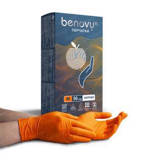 BENOVY Nitrile MultiColor Перчатки нитриловые, особопрочные, полностью текстурированные, оранжевые