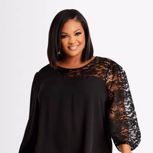 Sequin Lace Panel Puff Sleeve Top