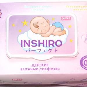 Салфетки влажные  детские INSHIRO экстракт алоэ и ромашки 90 шт/упак.