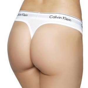 Женские стринги Calvin Klein белые с белой резинкой B046