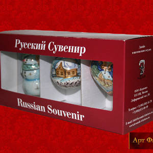 Подарочный набор из 3 шт. елочных игрушек в коробке "Русский Сувенир"