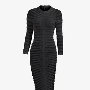 Women's Sexy Party Club See Through Openwork Long Sleeves Round Neck Maxi Slinky Sweater Dress - Black M