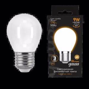 Лампа Gauss Filament Шар 9W 590lm 3000К Е27 milky LED 1/10/50