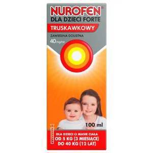 Nurofen dla dzieci Forte truskawkowy 40 mg/ ml, zawiesina doustna, od 3 miesiąca do 12 lat, 100 ml
