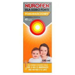 Nurofen dla dzieci Forte pomarańczowy 40 mg/ ml, zawiesina doustna, od 3 miesiąca do 12 lat, 100 ml