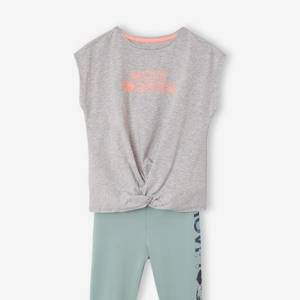 Mädchen Sport-Set: T-Shirt mit Knoten & Leggings Oeko-Tex - grau meliert