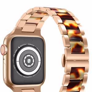 Ремешок для Apple Watch WIWU Three-bead Stainless steel+Resin watch band 42/44 Rose Red+Tortie Resin