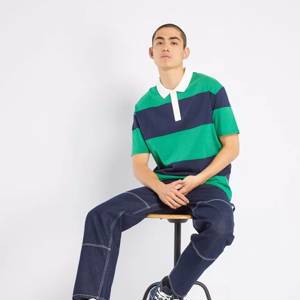 Polo à rayures en jersey - Vert/bleu