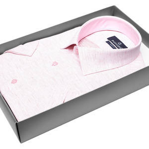 Бледно-розовая приталенная мужская рубашка Poggino 7001-28 меланж с коротким рукавом