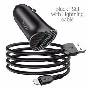 Автомобильное зарядное устройство HOCO Z39 Farsighted, 2*USB + Кабель USB-Lightning, черный